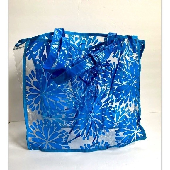 Transparent PVC Tote Shoulder Bag Shopping Handbag Travel Beach Bag Blue - Picture 2 of 9